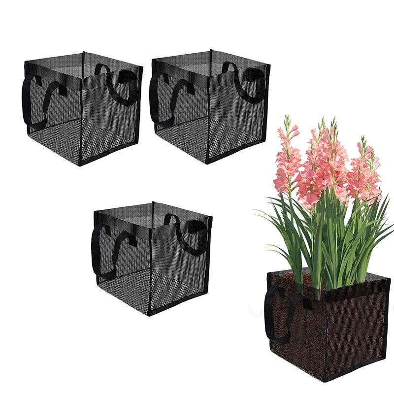 Aquarium Planted Aquarium - ตะกร้าปลูกต้นไม้ในบ่อตาข่ายสีดำ 4 ชิ้น ทรงสี่เหลี่ยมและทรงกลม ถุงปลูกบัวหลวง PVC