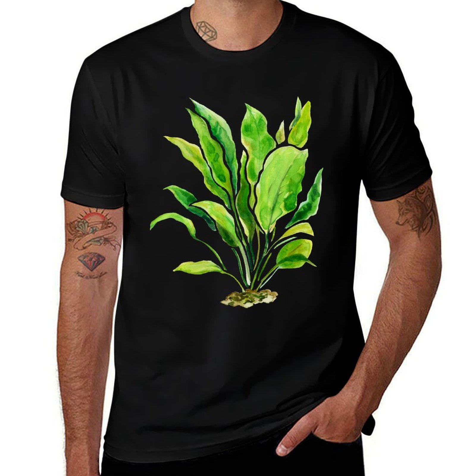 Planted Aquarium Basics - เสื้อยืดลายพืชน้ำซีรีส์ Amazon Sword เสื้อแขนสั้นแบบพื้นฐานสำหรับใส่ทุกวัน